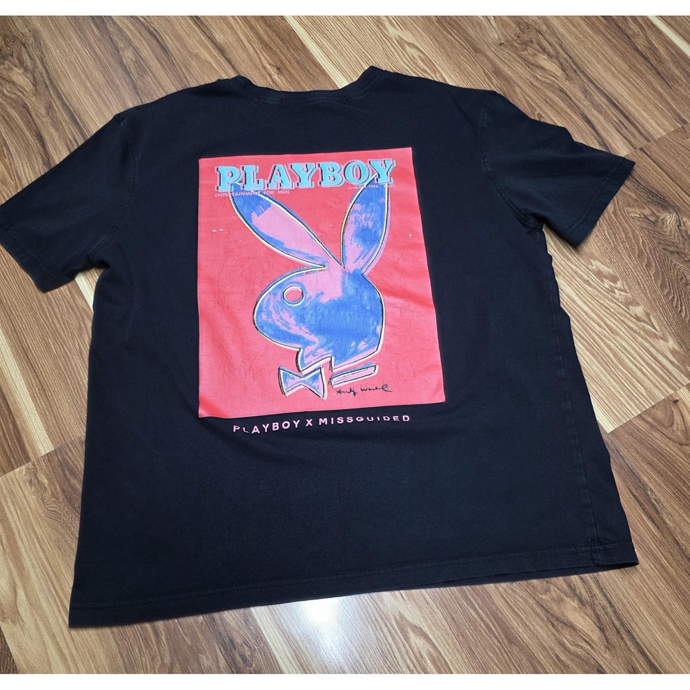 Playboy x Missguided Shirt Womens‎ Large Black Red Andy Warhol Bunny Tee Y2k